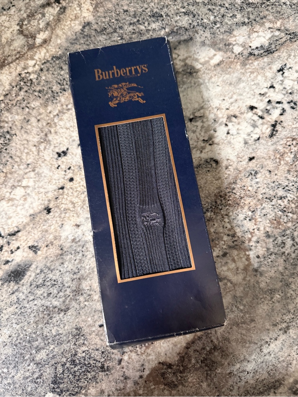 Burberrys Navy Ribbed Socks in Original Box